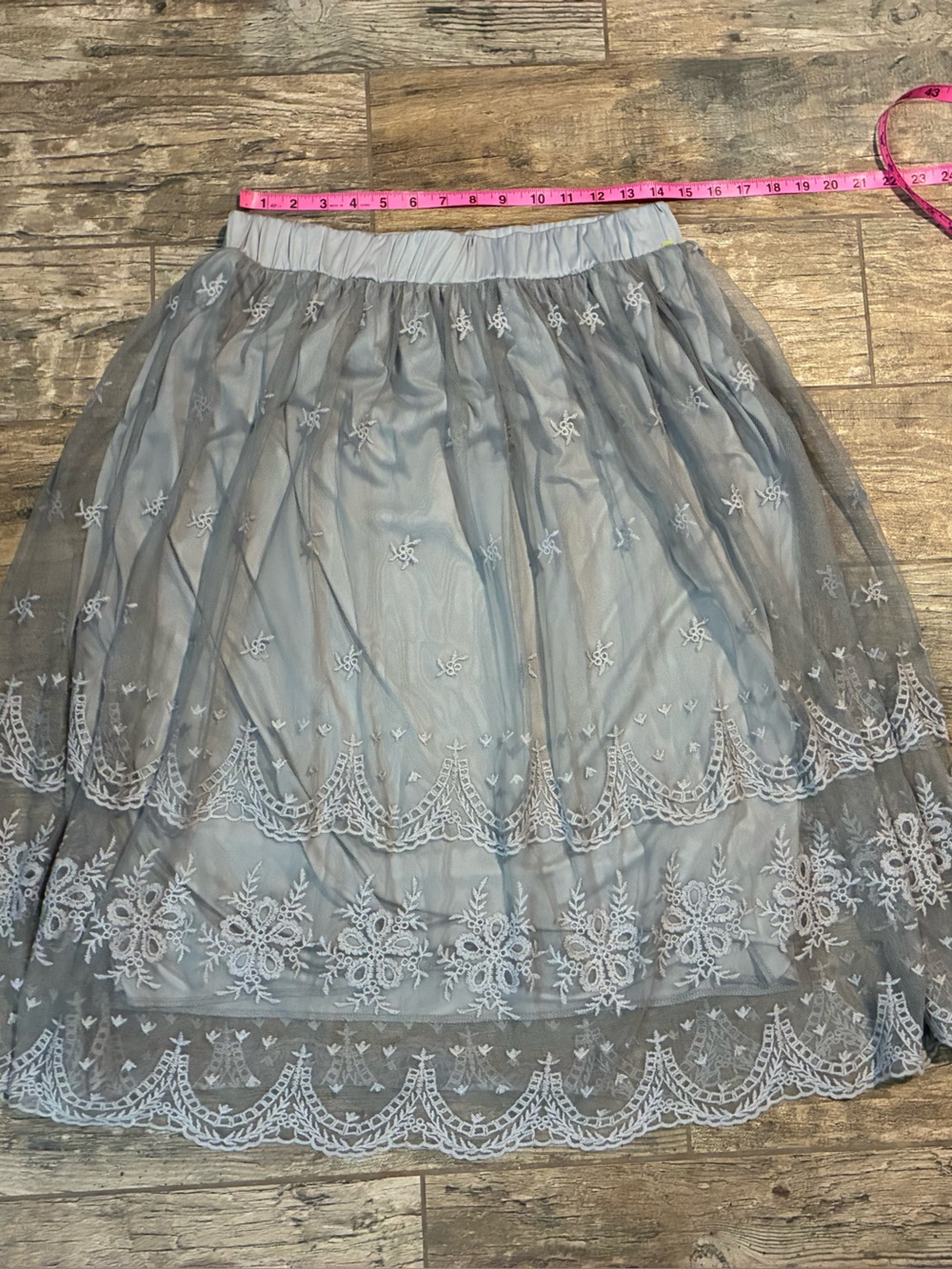 indigo soul Gray lace Embroidered A-Line Midi Skirt - Picture 5 of 6